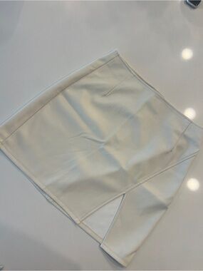 Cream Mini Skirt with Front Slit
